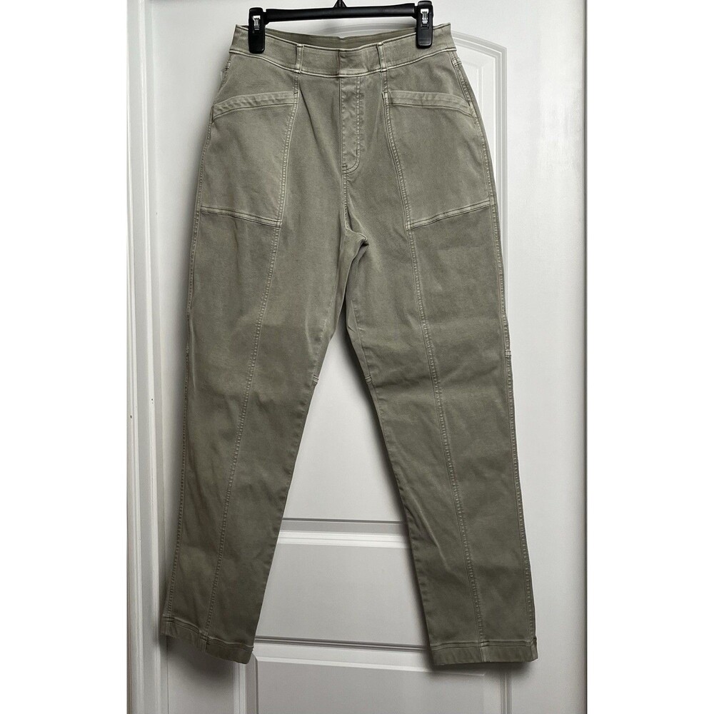 Spanx Stretch Twill Straight Leg Pants L Pull On Slimming Pockets Sage Green